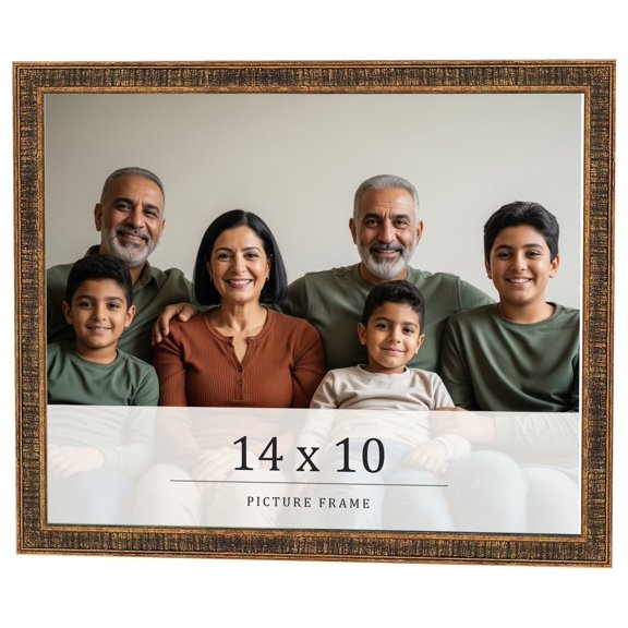 14x10 Frame Gold Kingsley Distressed Solid Wood Picture Frame Width 0.75 Inches | Interior Frame