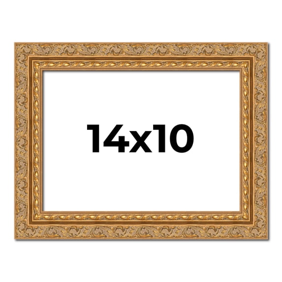 14x10 Frame Gold Ornate Solid Wood Picture Frame | 2 Inch Moulding Width | Firman Traditional Photo