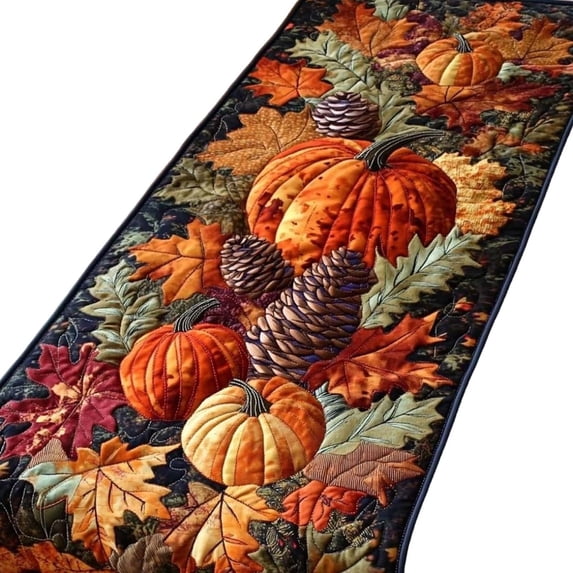 14x108 Inch Quilted Fall Table Runner, Farmhouse Holiday Dining Decor for Halloween Thanksgiving, Table Accent for Kitchen Buffet