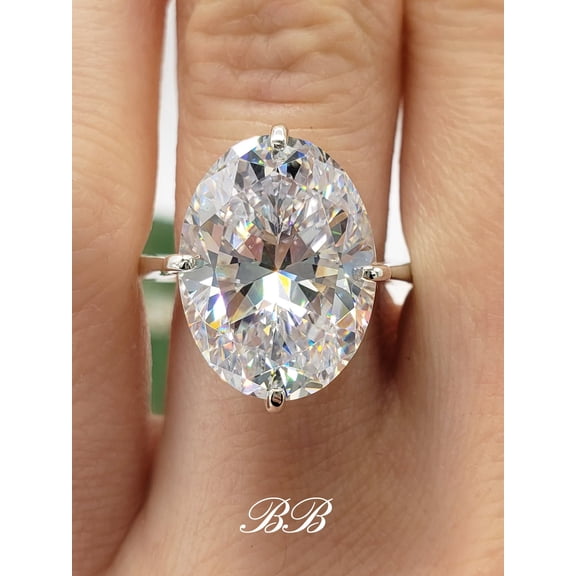 14x10mm - 18x13mm Oval Cut, Compass Set NEWS Prongs, 6A Quality Cubic Zirconia Statement Ring, Sterling Silver, Made to Order