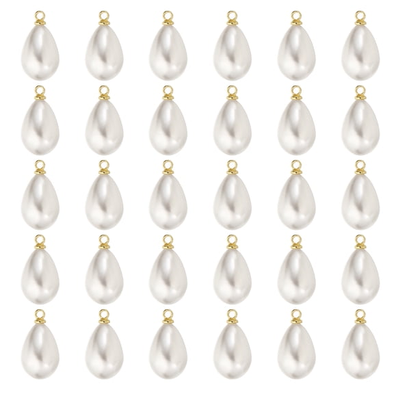 14x10mm Pearl Charm, 100Pcs Pearl Beads Teardrop Faux Pearl Pendant with Loop for Jewelry Making Necklace, Golden