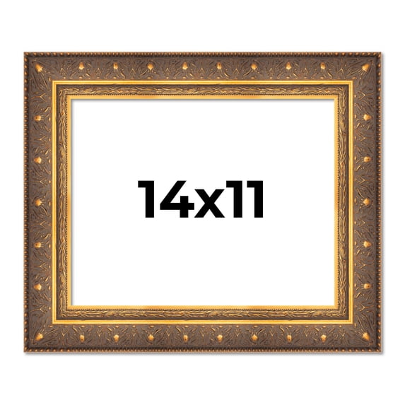14x11 Frame Vintage Gold Solid Wood Picture Frame | 2.5 Inch Moulding Width | Ornate Bronze Museo