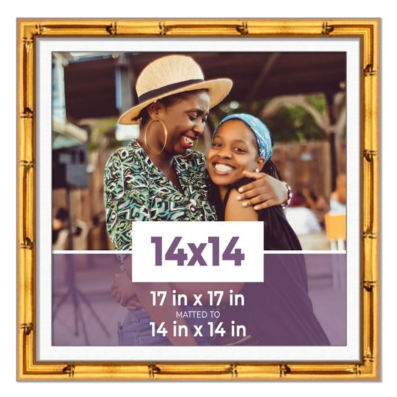 14x14 Frame Gold Bamboo With White Picture Mat For 14x14 Photo - Gold Bamboo 17x17 Frame To Display