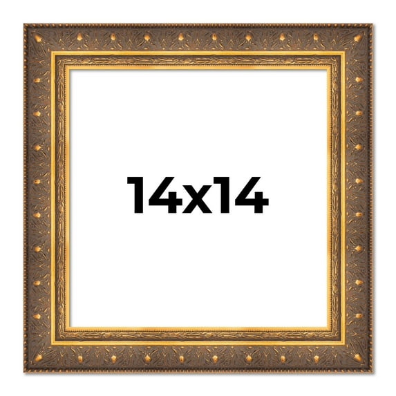 14x14 Frame Vintage Gold Solid Wood Picture Frame | 2.5 Inch Moulding Width | Ornate Bronze Museo