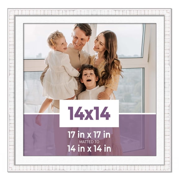 14x14 Frame White With White Picture Mat For 14x14 Photo - White 17x17 Frame To Display Print or