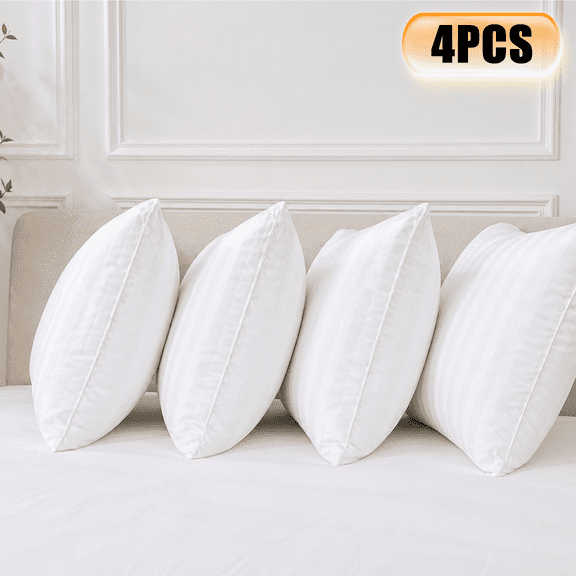 14x14 Inch Throw Pillow Inserts Pack of 4, Striped Brushed Decorative Pillow Forms with Invisible Zipper, Soft Fluffy Cushion Stuffing for Sofa Couch Bed Office Garden, White