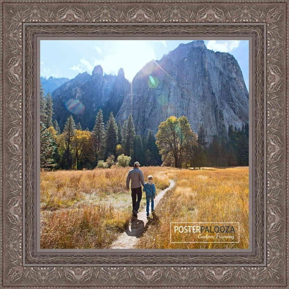 14x14 Museum Silver Picture Frame - UV Acrylic, Foam Board Backing, Hanging Hardware
