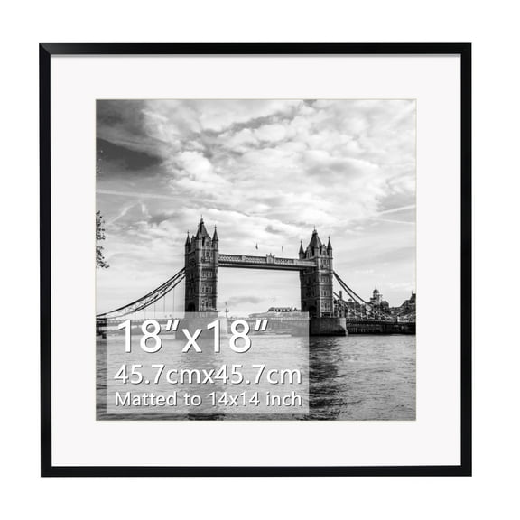 14x14 Picture Frames 1 Pack, 18x18 without Mat and 14x14 with Mat, Black