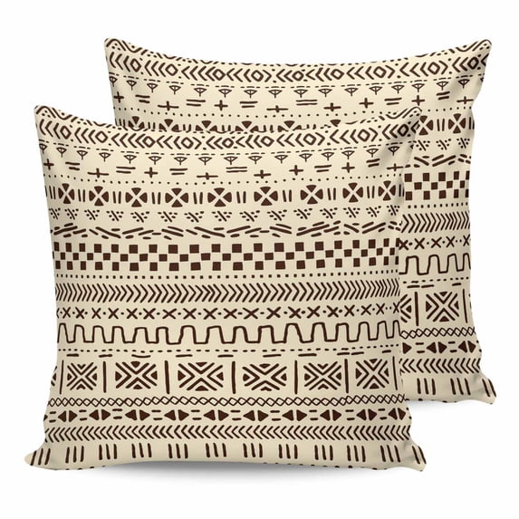 14x14 Pillow Covers Set of 2, Abstract Boho Throw Pillow Covers Decorative Couch Cushion Case, Modern African Ethnic Geometric Beige Microfiber Square Pillowcases for Bedroom Car Living Room