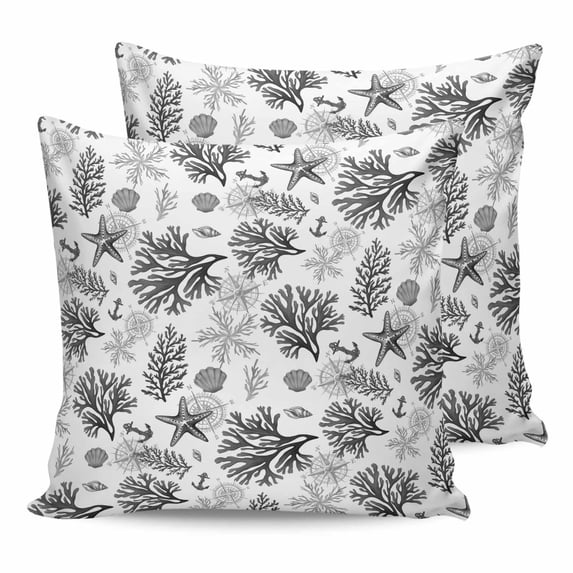 14x14 Pillow Covers Set of 2, Black Coastal Throw Pillow Covers Decorative Couch Cushion Case, Coral Starfish Seaside Summer Beach Microfiber Square Pillowcases for Bedroom Car Living Room