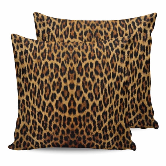 14x14 Pillow Covers Set of 2, Brown Leopard Print Throw Pillow Covers Decorative Couch Cushion Case, Classic Abstract Animal Patterned Microfiber Square Pillowcases for Bedroom Car Living Room