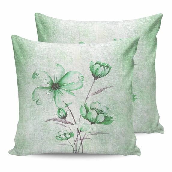 14x14 Pillow Covers Set of 2, Green Flowers Throw Pillow Covers Decorative Couch Cushion Case, Spring Floral Elegant Pastoral Botanical Microfiber Square Pillowcases for Bedroom Car Living Room