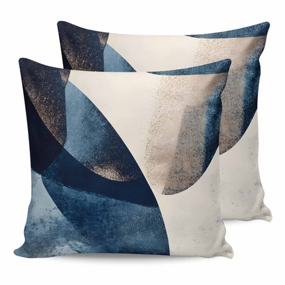 14x14 Pillow Covers Set of 2, Navy Blue Geometric Throw Pillow Covers Decorative Couch Cushion Case, Modern Beige Abstract Art Microfiber Square Pillowcases for Bedroom Car Living Room