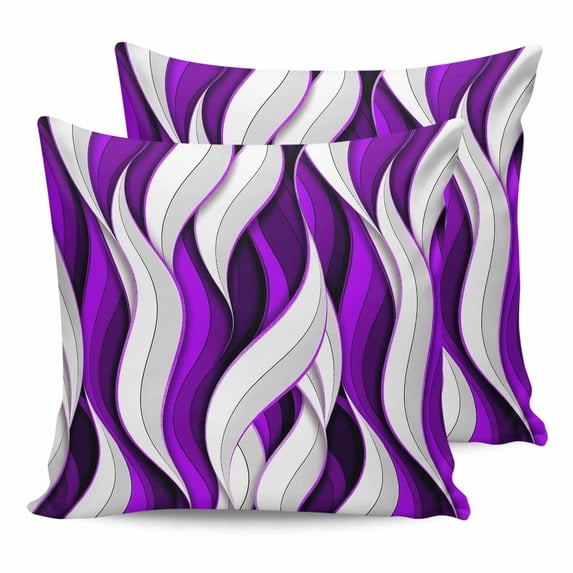 14x14 Pillow Covers Set of 2, Purple White Moire Throw Pillow Covers Decorative Couch Cushion Case, Modern Abstract Art Microfiber Square Pillowcases for Bedroom Car Living Room