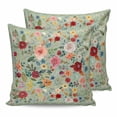 thumbnail image 1 of 14x14 Pillow Covers Set of 2, Sage Green Floral Throw Pillow Covers Decorative Couch Cushion Case, Spring Flowers Leaves Farmhouse Microfiber Square Pillowcases for Bedroom Car Living Room, 1 of 7