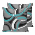 thumbnail image 1 of 14x14 Pillow Covers Set of 2, Turquoise Geometric Throw Pillow Covers Decorative Couch Cushion Case, Grey Classic Abstract Lines Striped Microfiber Square Pillowcases for Bedroom Car Living Room, 1 of 7