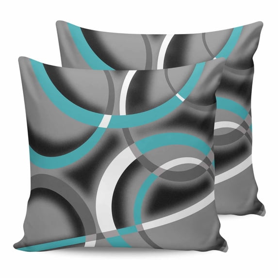 14x14 Pillow Covers Set of 2, Turquoise Geometric Throw Pillow Covers Decorative Couch Cushion Case, Grey Classic Abstract Lines Striped Microfiber Square Pillowcases for Bedroom Car Living Room
