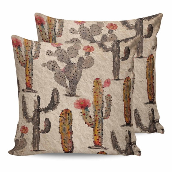 14x14 Pillow Covers Set of 2, Vintage Cactus Throw Pillow Covers Decorative Couch Cushion Case, Farmhouse Retro Brown Summer Botanical Microfiber Square Pillowcases for Bedroom Car Living Room