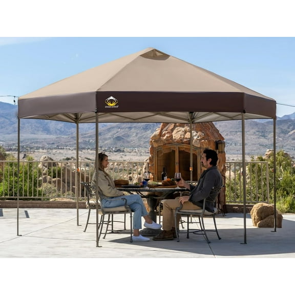 14x14 Pop up Gazebo, Patented Center Lock 6-Sided Portable Gazebo, Easy Set Up, 300D Silver-Coated Fabric UV Resistant, Pop Up Canopy Tent for Patio, Outdoor Activities, Beige&Coffee