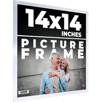 14x14 Silver Wood Picture Square Frame - UV Acrylic, Foam Board Backing, Hanging Hardware