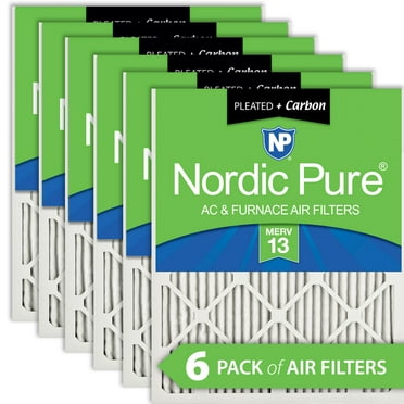 14x14x1 (13_3/4x13_3/4) Pleated Air Filters MERV 13 Plus Carbon 6 Pack