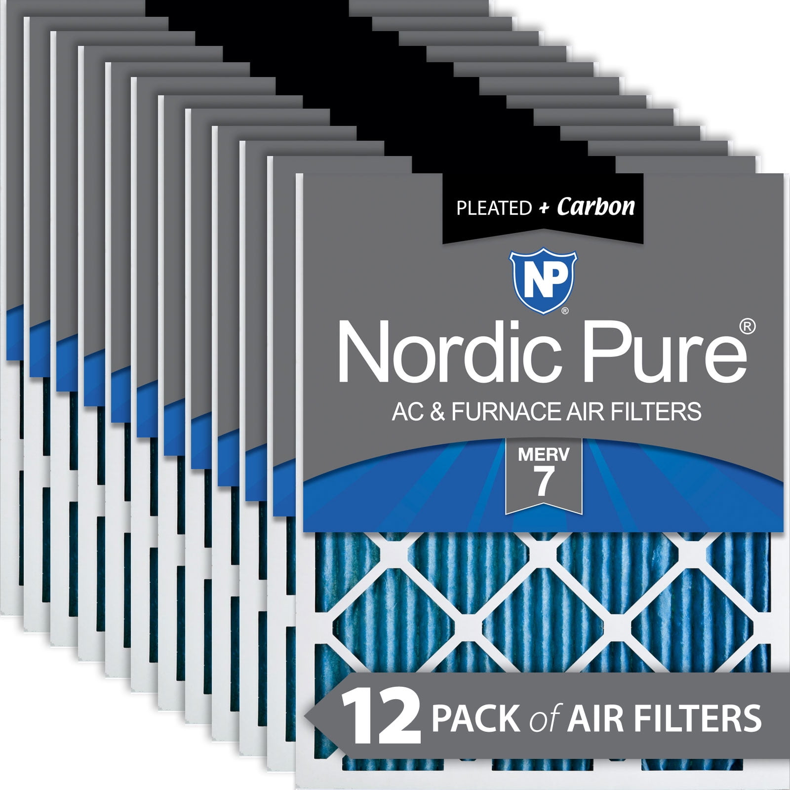 14x14x1 (13_3/4x13_3/4) Pleated Air Filters MERV 7 Plus Carbon 12 Pack