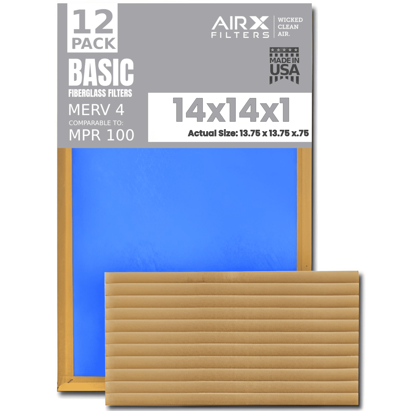 14x14x1 Air Filter Comparable to MPR 100 Basic Economy Furnace Filters 12 Pack of Non Pleated Fiberglass Filter For Dust Low Airflow Restriction