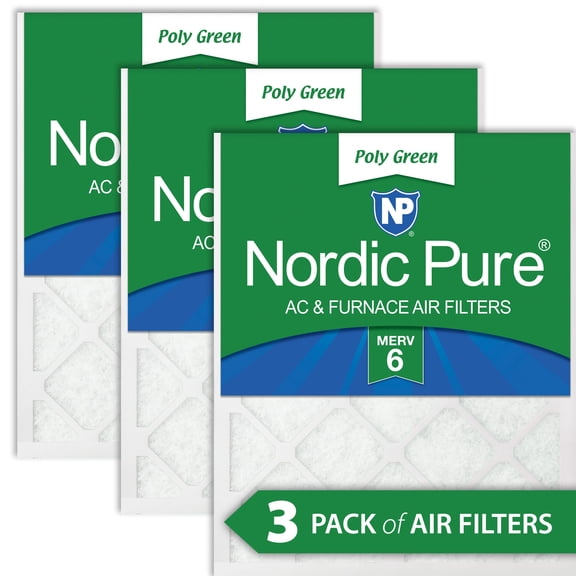 14x14x1 MERV 6 Poly Green AC Furnace Air Filter 3 Pack - Captures Dust/Pollen