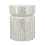 14x14x18" Round Wooden Accent Stool with White Capiz Shell
