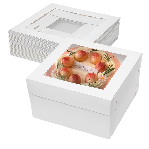 14x14x6 Inch White Cardboard Cake Boxes with Window, Tier Cake Take Out Containers