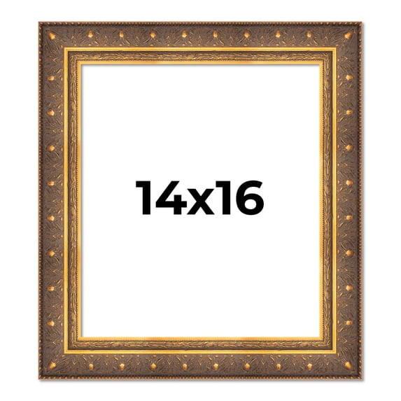 14x16 Frame Vintage Gold Solid Wood Picture Frame | 2.5 Inch Moulding Width | Ornate Bronze Museo