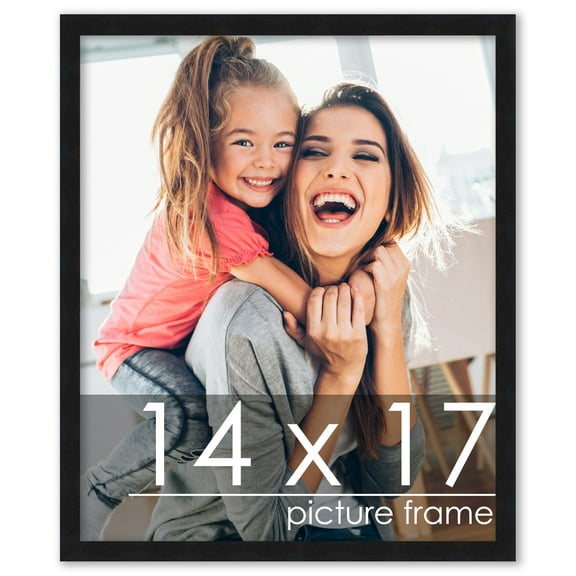 14x17 Black Wood Picture Frame - UV Acrylic, Foam Board Backing, Hanging Hardware