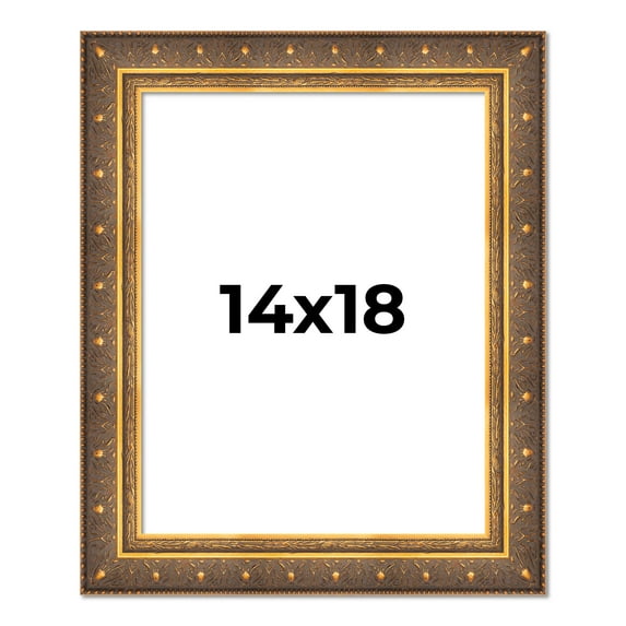 14x18 Frame Vintage Gold Solid Wood Picture Frame | 2.5 Inch Moulding Width | Ornate Bronze Museo