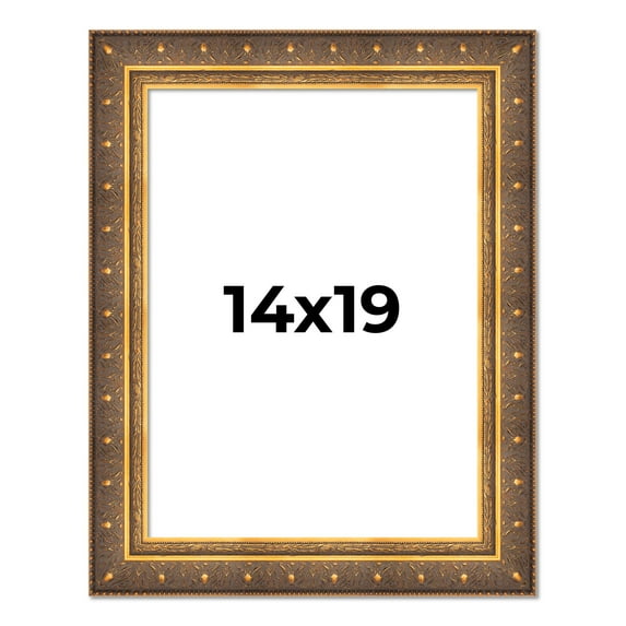 14x19 Frame Vintage Gold Solid Wood Picture Frame | 2.5 Inch Moulding Width | Ornate Bronze Museo