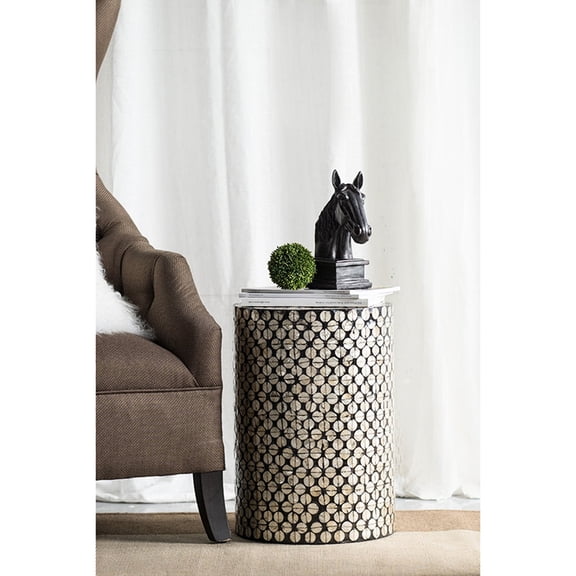 14x20 Inch MDF Capiz Accent Side Table Stool / Offer a Neutral Color Palette