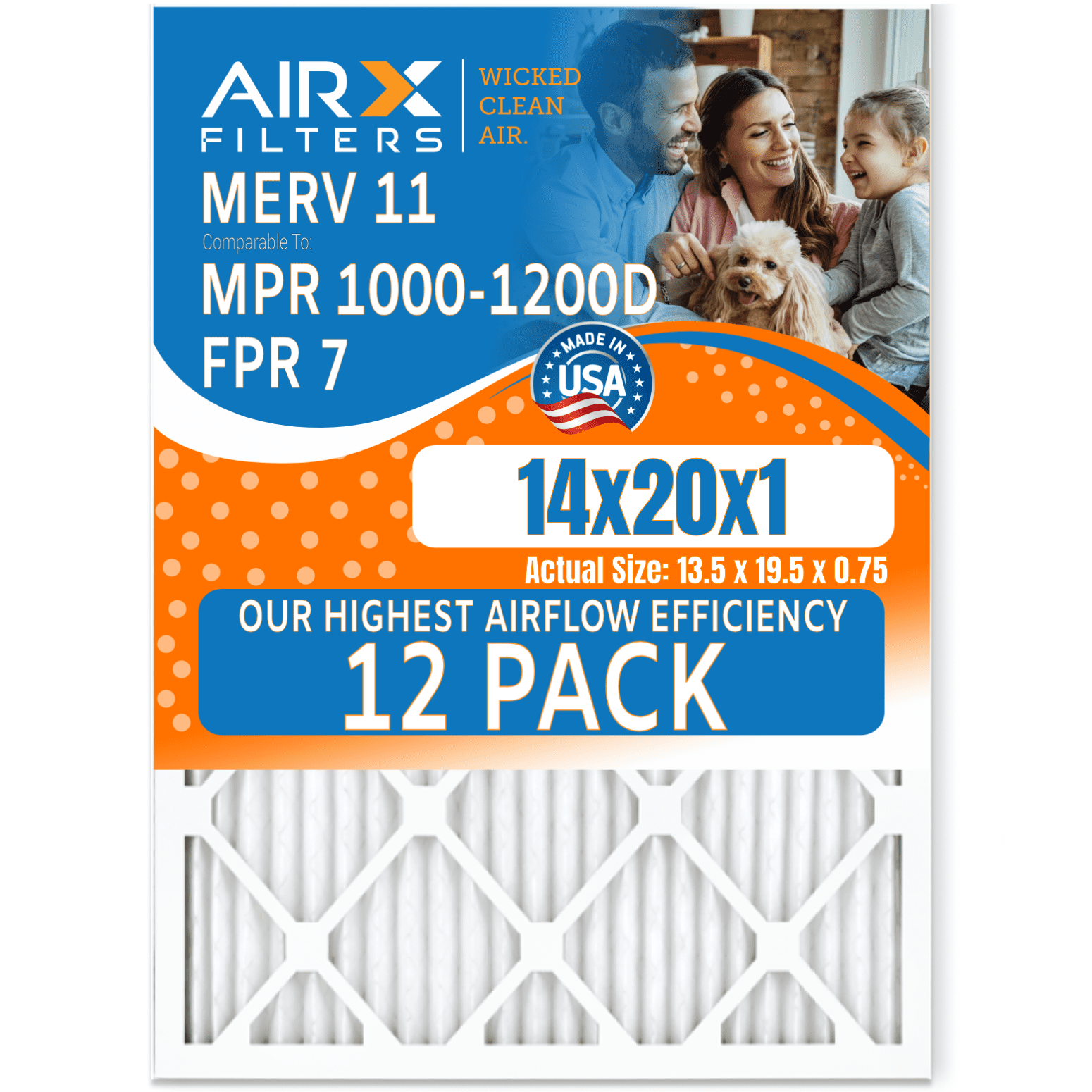 14x20x1 Air Filter MERV 11 Rating, 12 Pack of Furnace Filters
