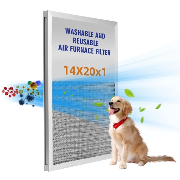 14x20x1 Reusable Air Filter,MERV 8 Electrostatic Aluminum AC/HVAC Furnace Filter,Washable Permanent Air Filters for Home/Office，Easy to Install, Fresher Air(Actual Size:13.5x19.75x0.82Inch)
