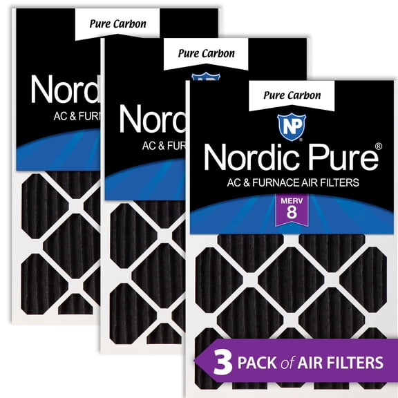 14x20x2 Pure Carbon Pleated Odor Reduction MERV 8 Furnace Filters 3 Pack