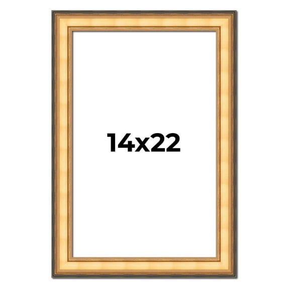 14x22 Frame Gold Plein Aire Solid Wood Picture Frame Width 2 Inches | Interior Frame Depth 0.5