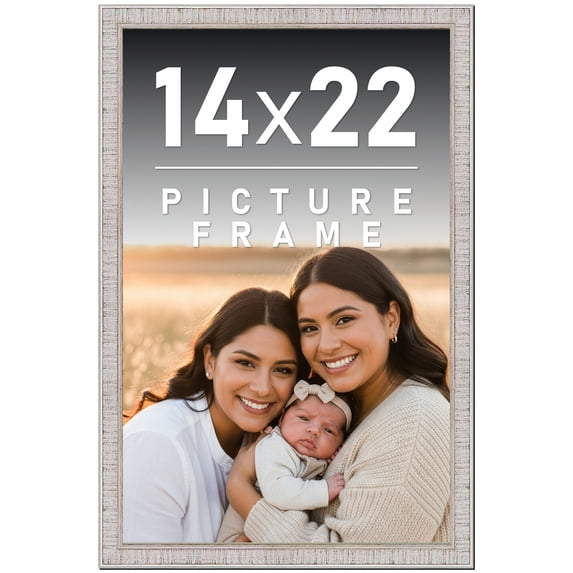 14x22 Frame White Scuffed Rustic Solid Wood Picture Frame | 0.75 Inch Moulding Width| Includes UV