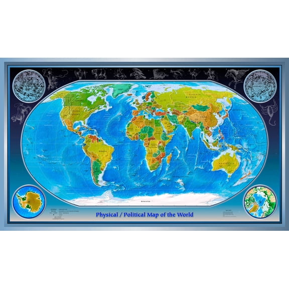 14x24in Laminated Map of the World 2007 Photographic Print Poster Political and Physical