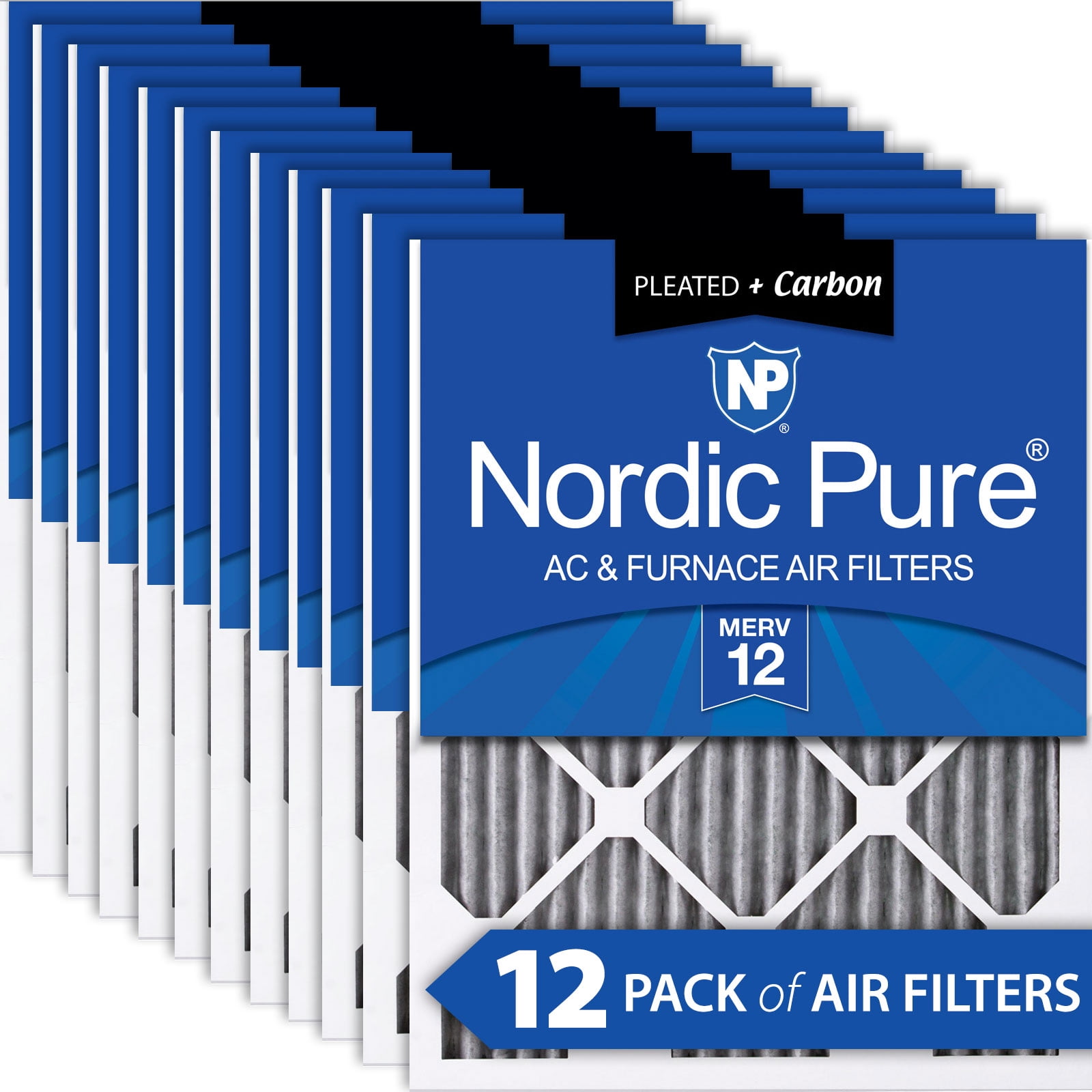 14x24x1 (13_3/4x23_3/4) Furnace Air Filters MERV 12 Pleated Plus Carbon 12 Pack