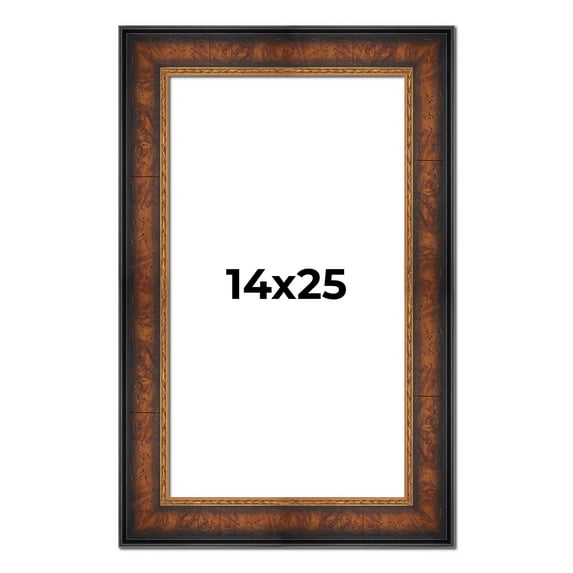 14x25 Frame Brown Walnut Gold Ornate Trim Solid Wood Plein Air Picture Frame | 3 Inch Moulding