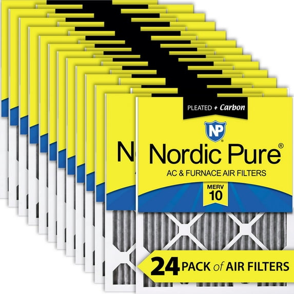 14x25x1 (13_1/2x24_1/2) Furnace Air Filters MERV 10 Pleated Plus Carbon 24 Pack