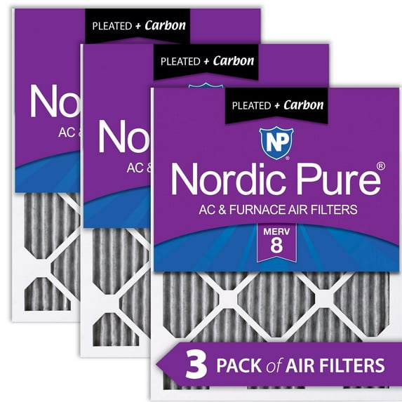 14x25x1 (13_1/2x24_1/2) Furnace Air Filters MERV 8 Pleated Plus Carbon 3 Pack