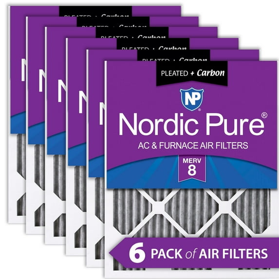 14x25x1 (13_1/2x24_1/2) Furnace Air Filters MERV 8 Pleated Plus Carbon 6 Pack