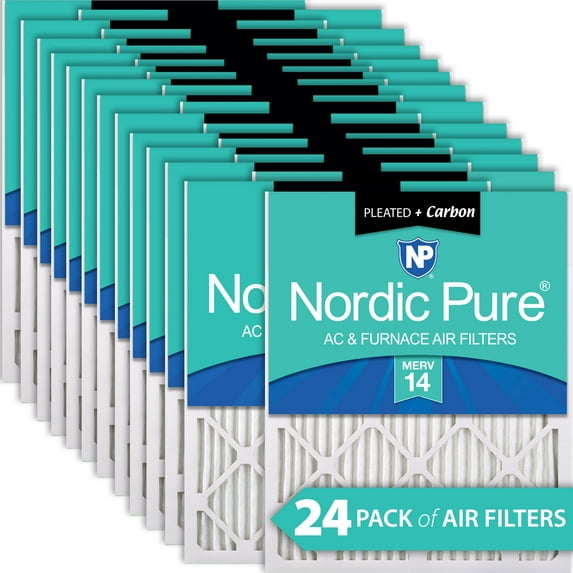 14x25x1 (13_1/2x24_1/2) Pleated Air Filters MERV 14 Plus Carbon 24 Pack