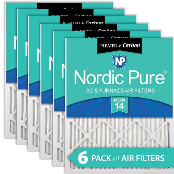 14x25x1 (13_1/2x24_1/2) Pleated Air Filters MERV 14 Plus Carbon 6 Pack
