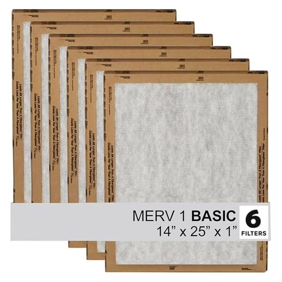14x25x1 Air Filter, MERV 1 HVAC Furnace Filter Replacement, 6-Pack (Actual Size 13.81x24.81x0.88 inches)