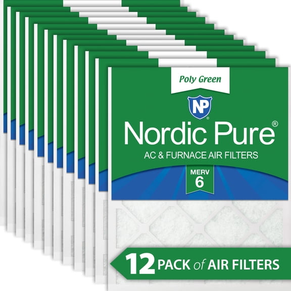 14x25x1 MERV 6 Poly Green AC Furnace Air Filter 12 Pack - Captures Dust/Pollen